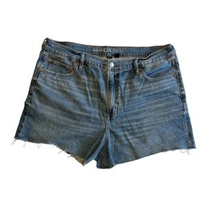 American Eagle Relaxed Denim Shorts Size 16 Raw Hem Blue Jean Shorts